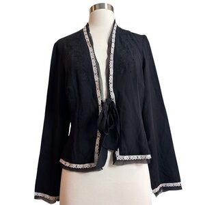 Y2K The Limited 100% Silk Open Tie Front Floral Embroidered Cardigan Black M NEW